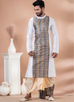 Banarasi Dhupion Cotton White Traditional Wear Weaving Kurta Pajama